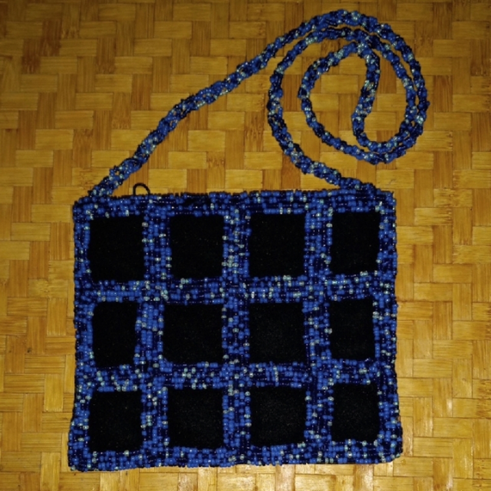 Blue and Black Beaded Bag Purse